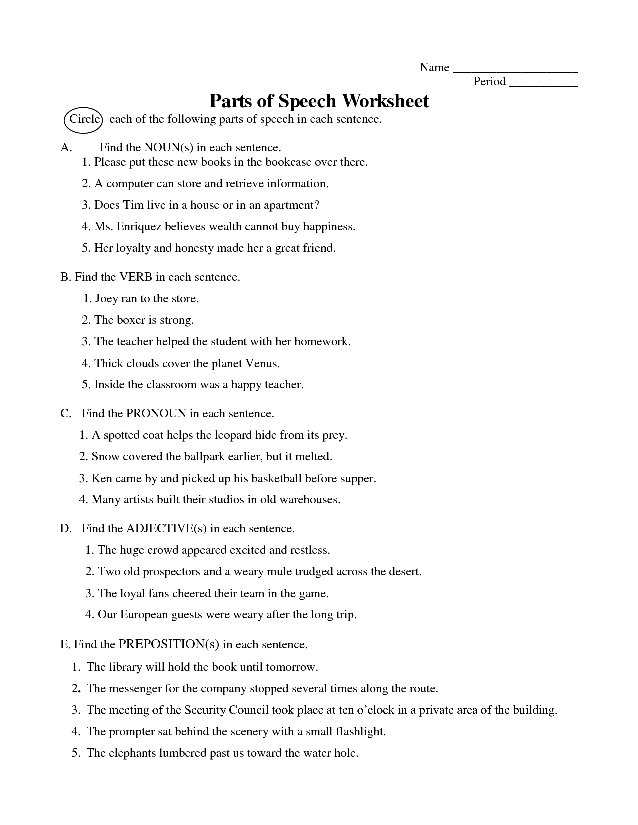 Speech Sentences Worksheet