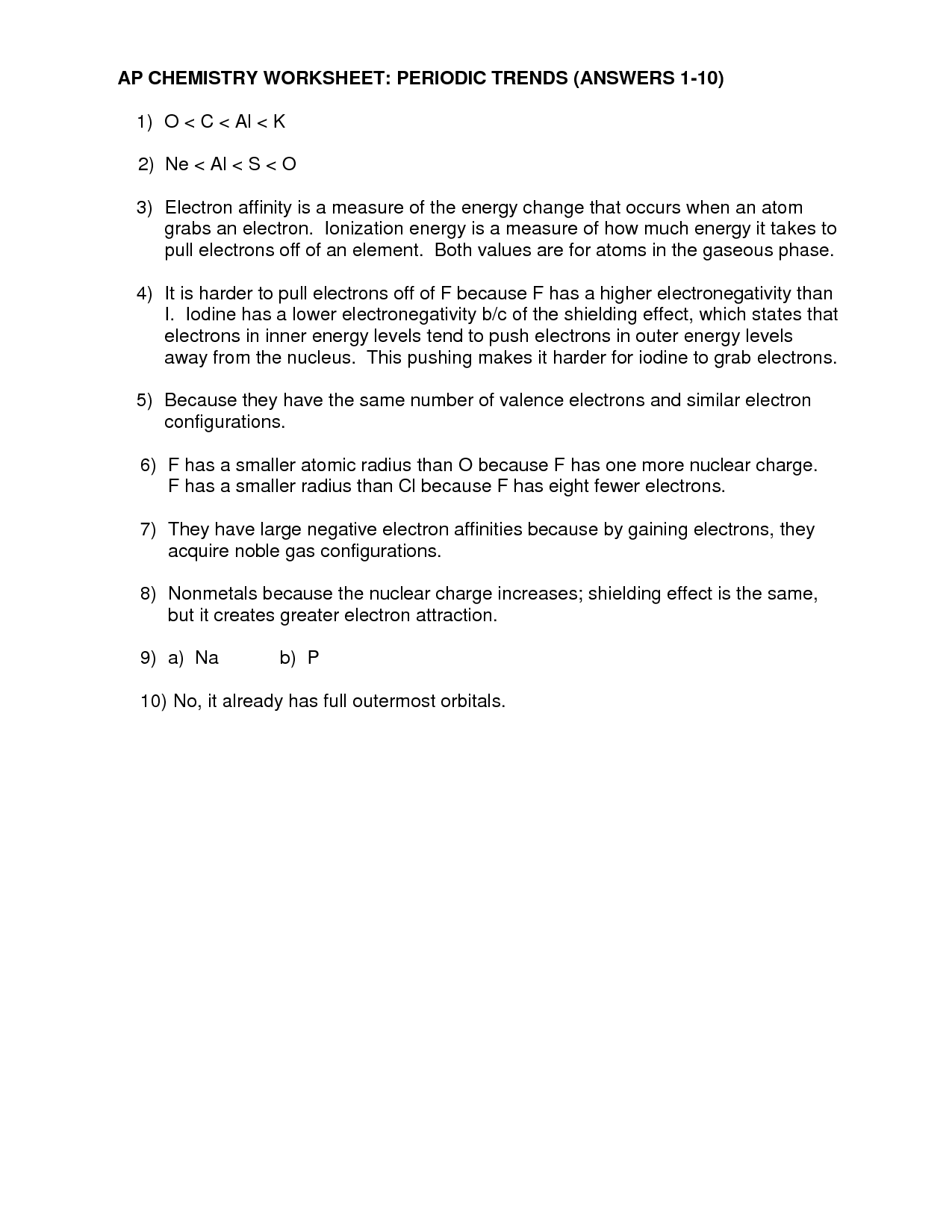 20 Best Images of Periodic Trends Worksheet Answers Key  Periodic Trends Worksheet Answer Key 