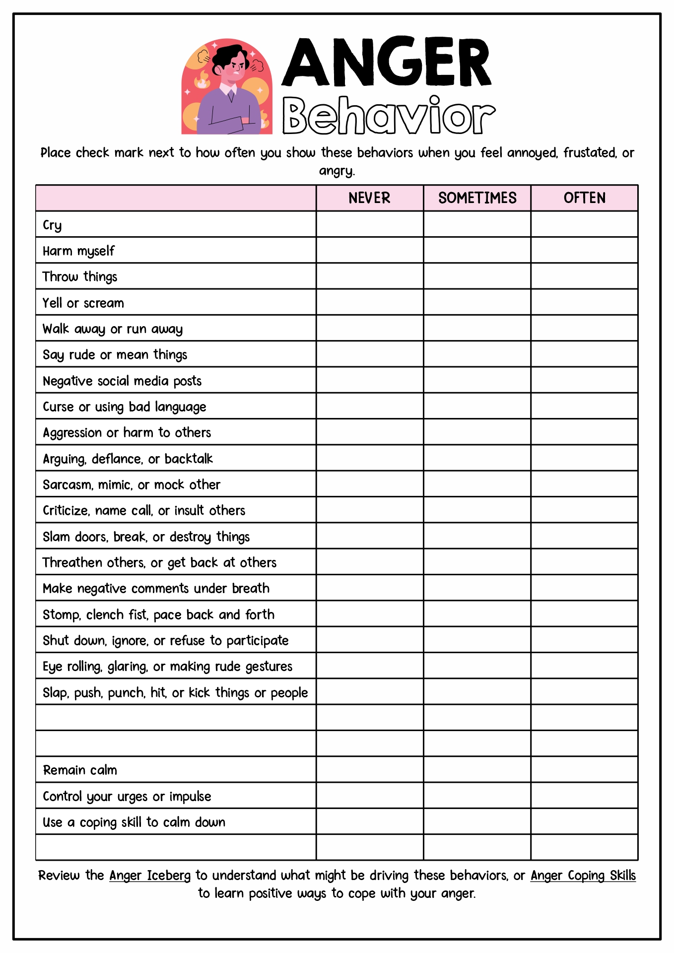 Free Printable Worksheets On Anger