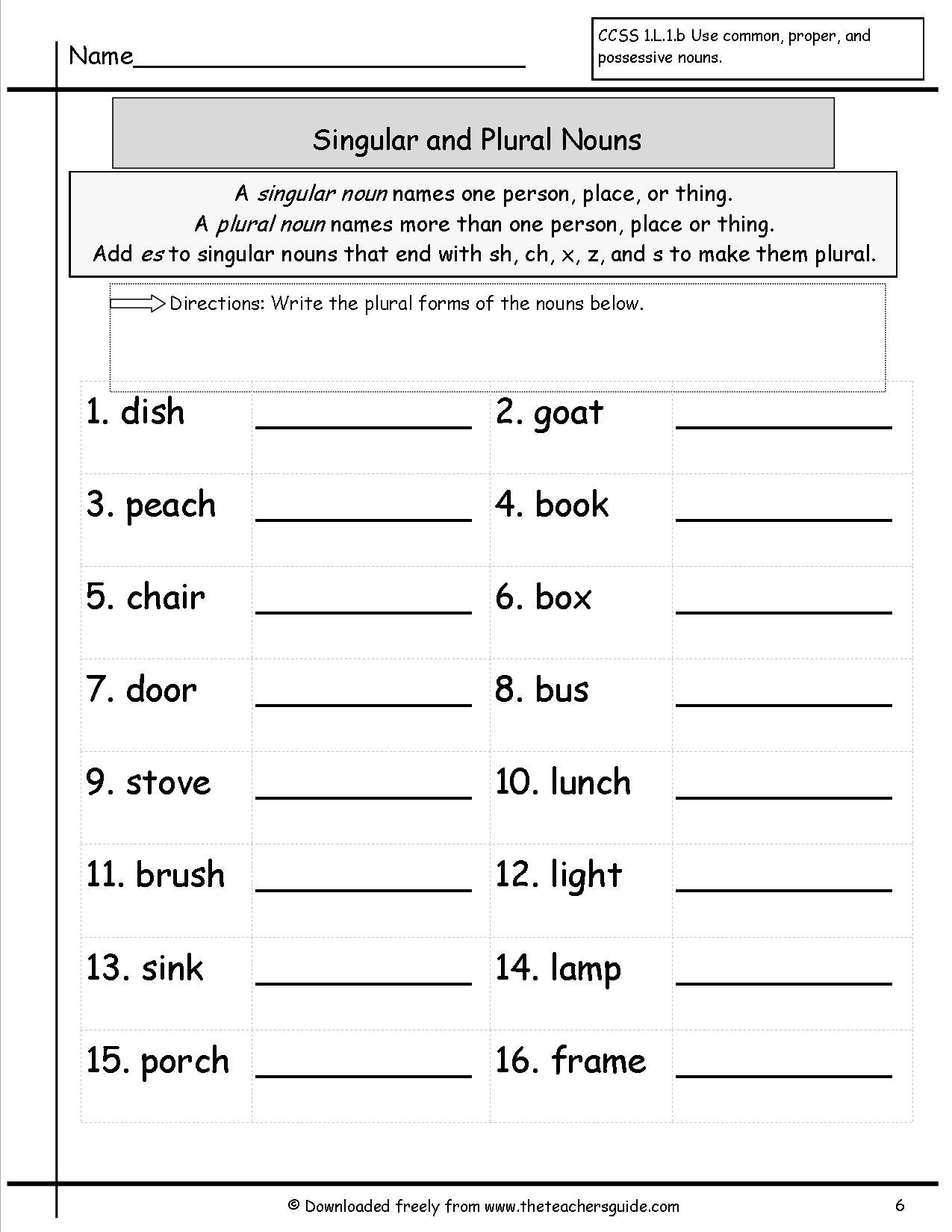 Plural Form Worksheets For Grade 1