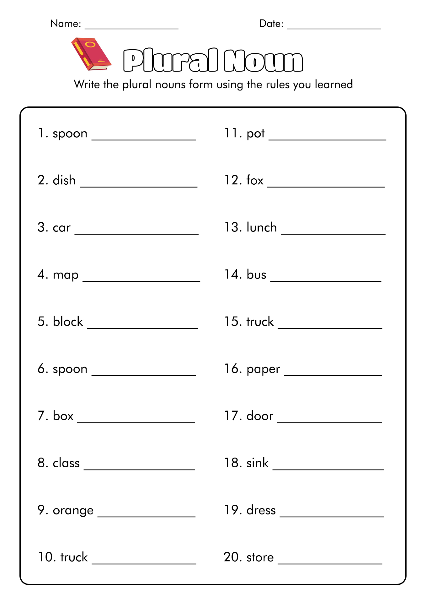 Singular Plural Nouns S Worksheets
