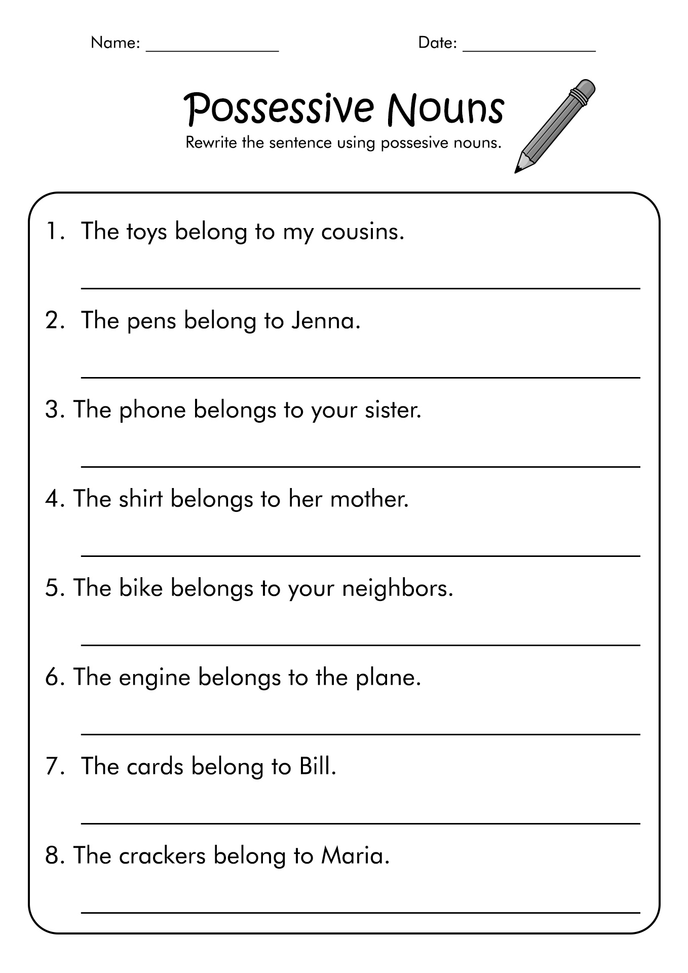 Possessive Nouns 2nd Grade Worksheet