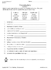 4th Grade Vocabulary Worksheets