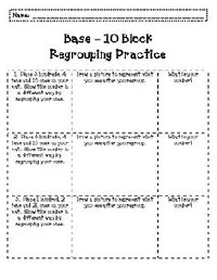 Regrouping with Base Ten Blocks Worksheets