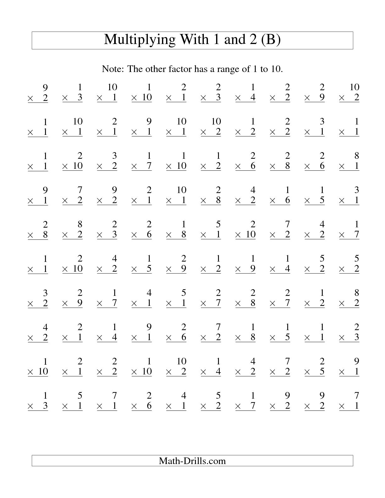 100 Multiplication Facts Worksheet Printable