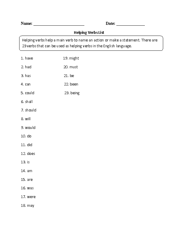 Linking And Helping Verbs Worksheet