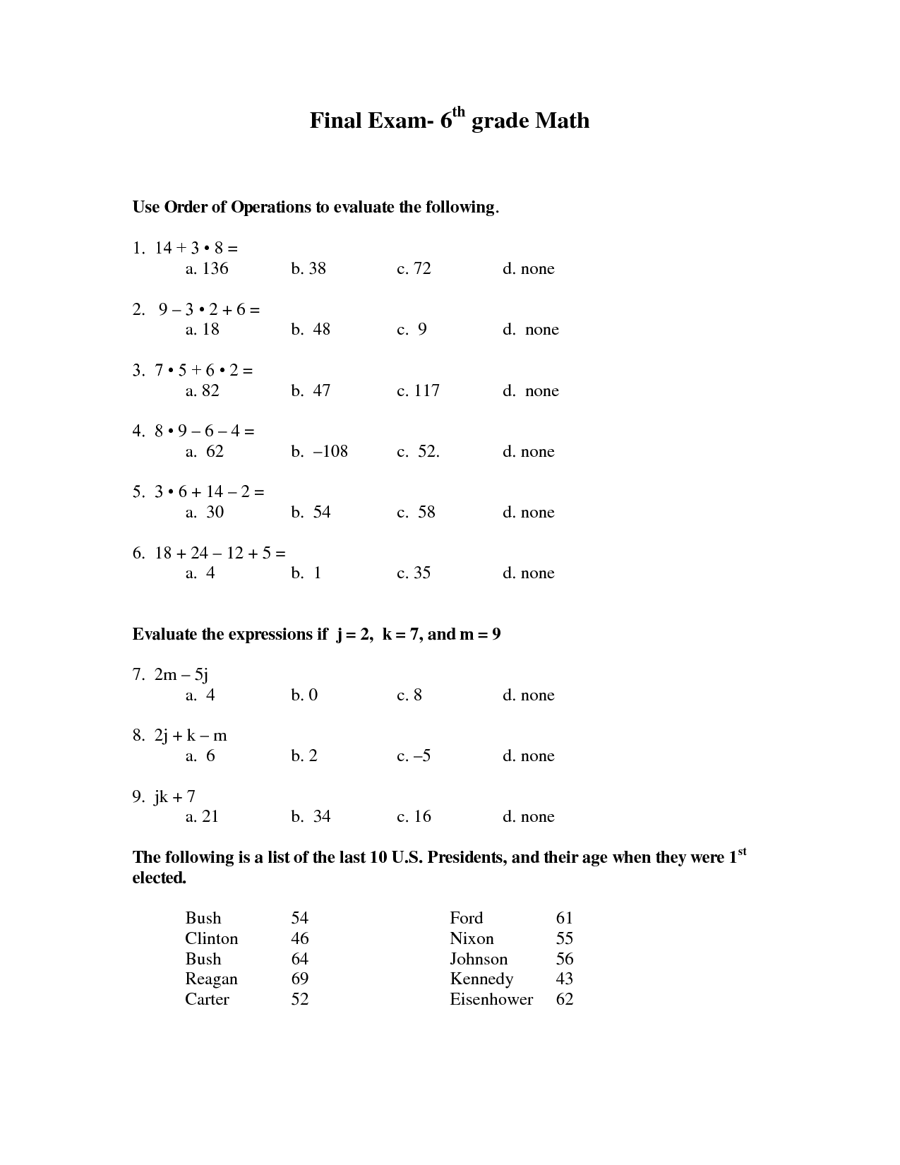 6th Grade Math Worksheets Algebra