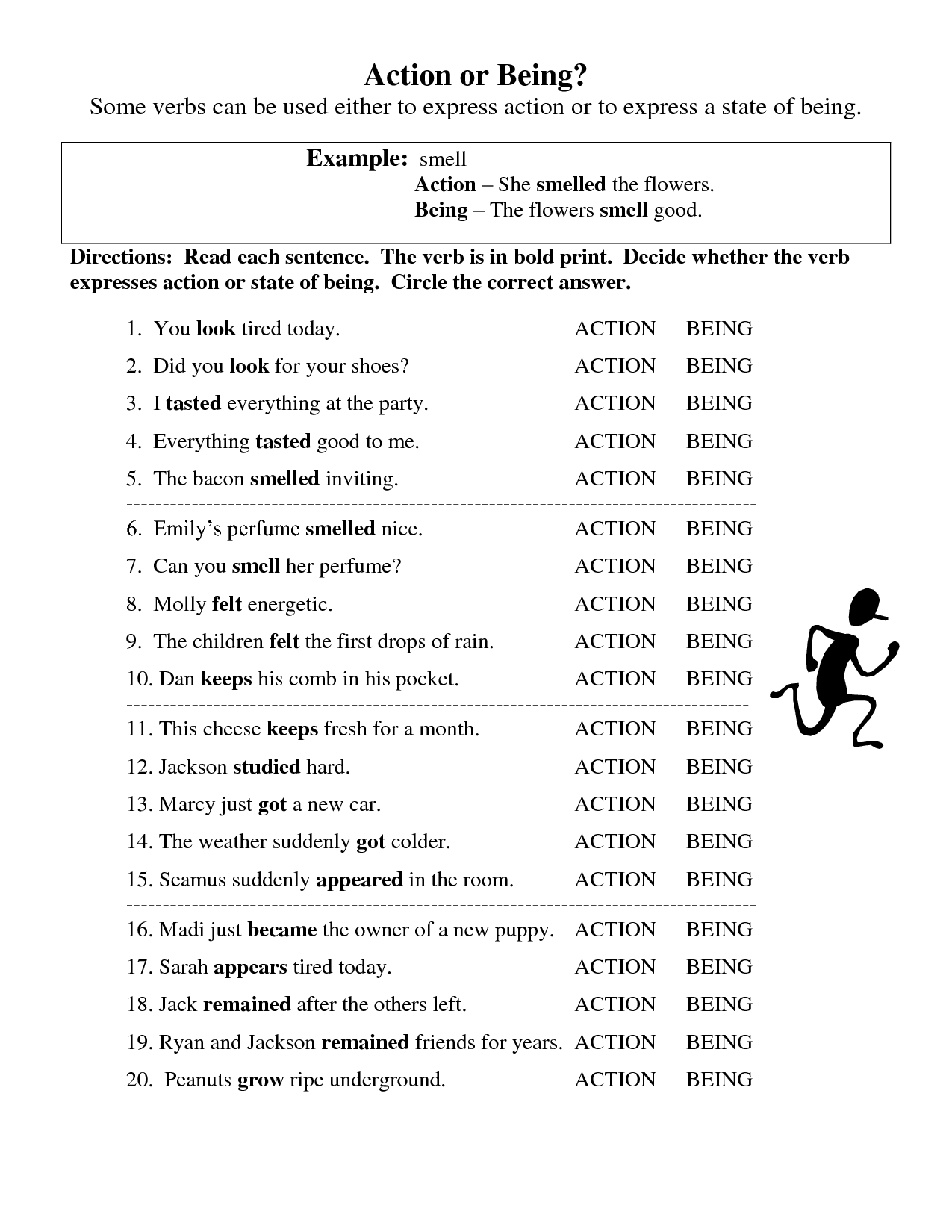Worksheet On Linking Verbs And Action Verbs