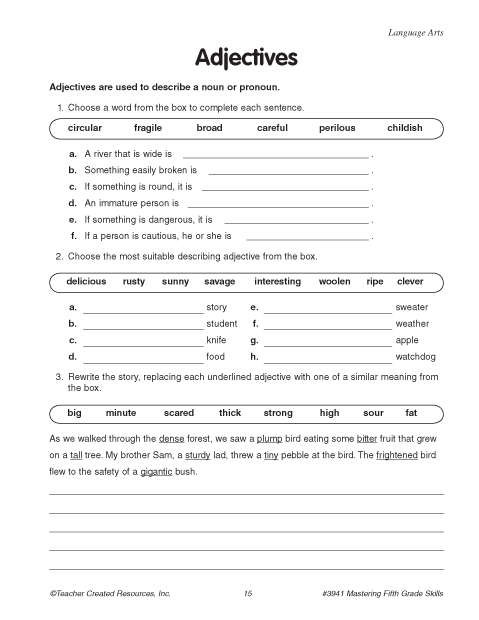 Adjective Worksheets PDF