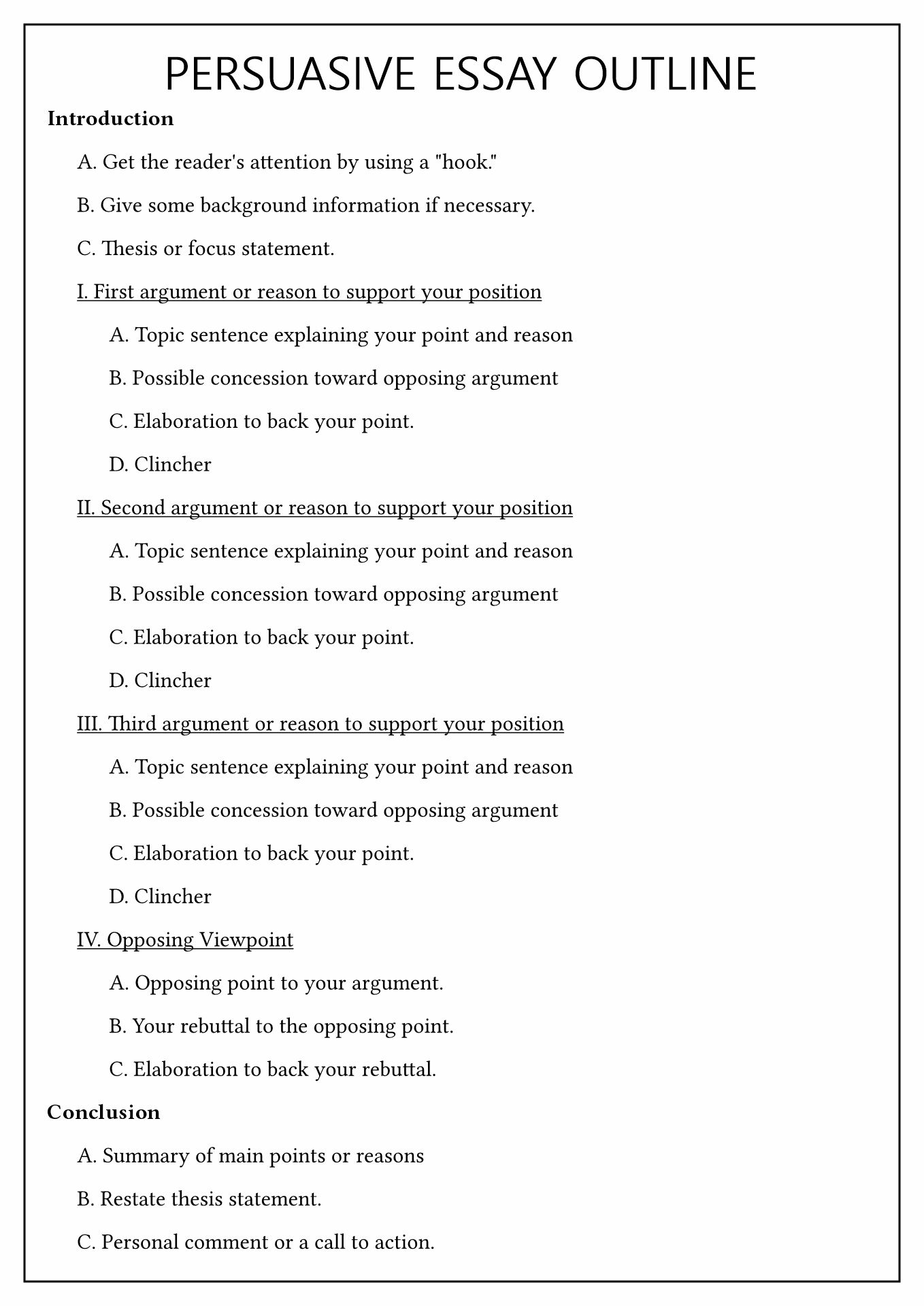 Argumentative Essay Outline Template