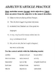 Articles as Adjectives Worksheet