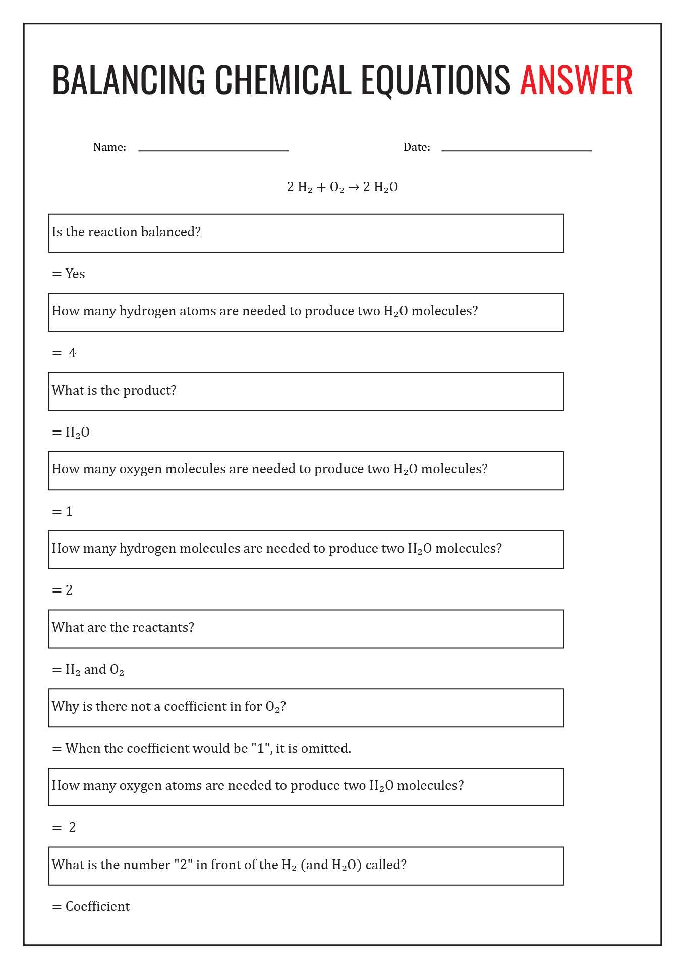 14 Best Images Of Balancing Chemical Reactions Worksheet Chemical