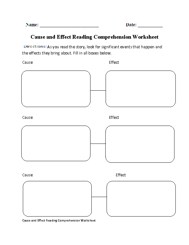 Cause Effect Reading Comprehension Worksheets