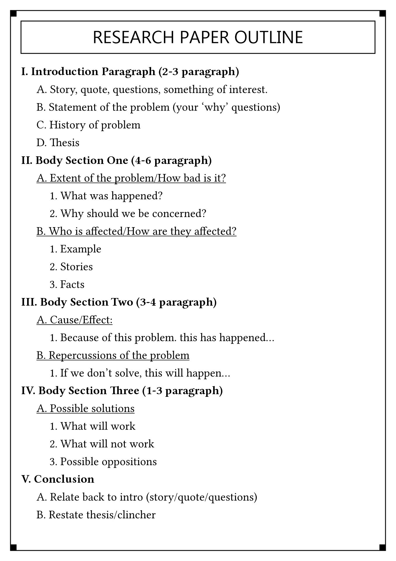 Help with writing outline for research paper