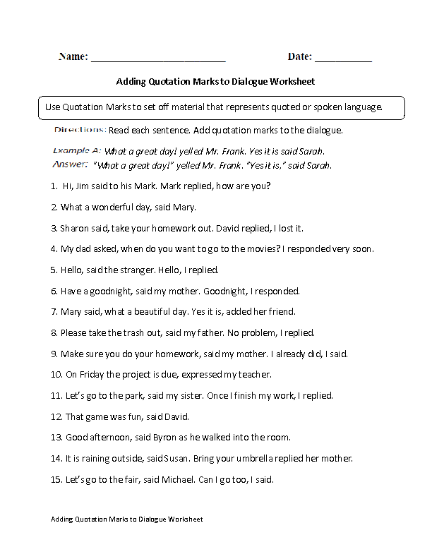 Dialogue Worksheet Grade 2