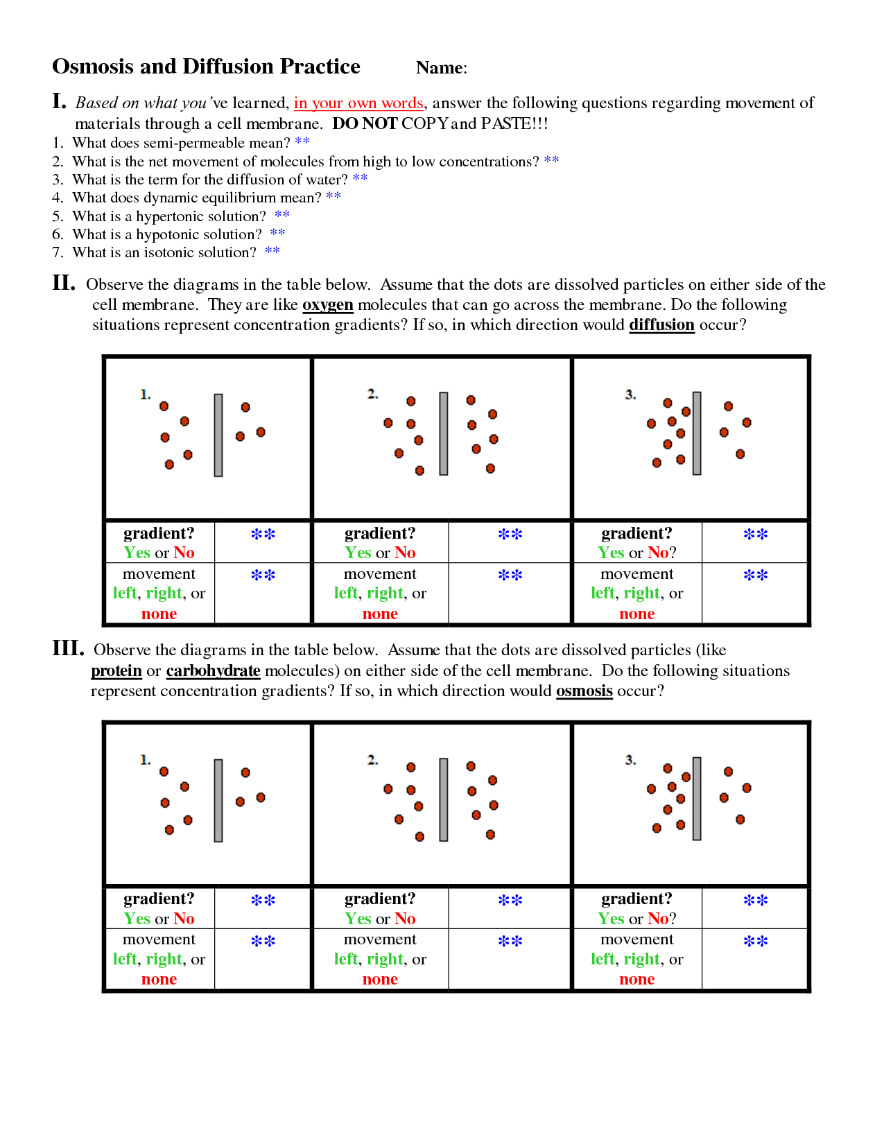 Diffusion And Osmosis Worksheet Answers