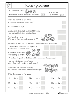 Money Math Word Problems Worksheets