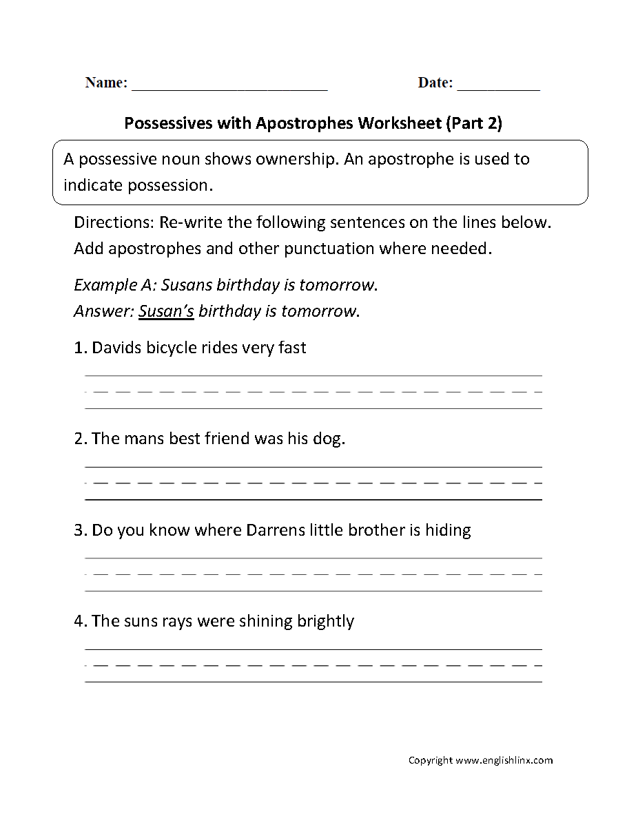 Showing Possession Worksheets