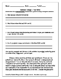 Behavior Reflection Worksheet Middle School