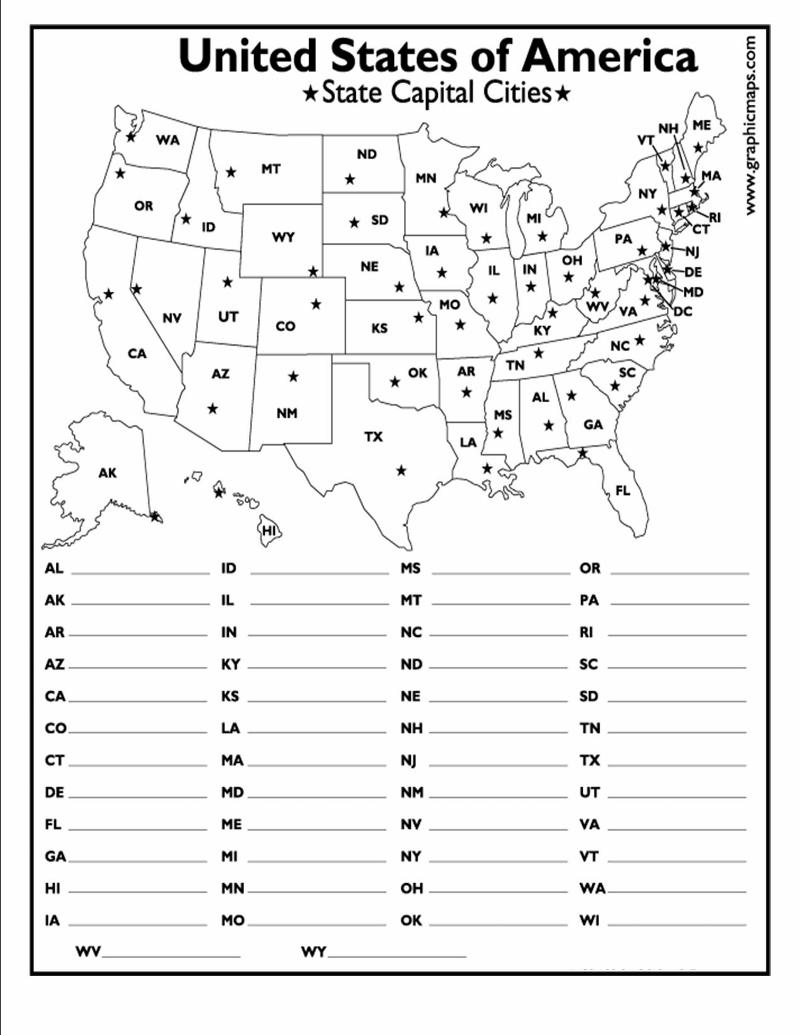 Printable List Of 50 States 50 States Map With Capitals Printable 