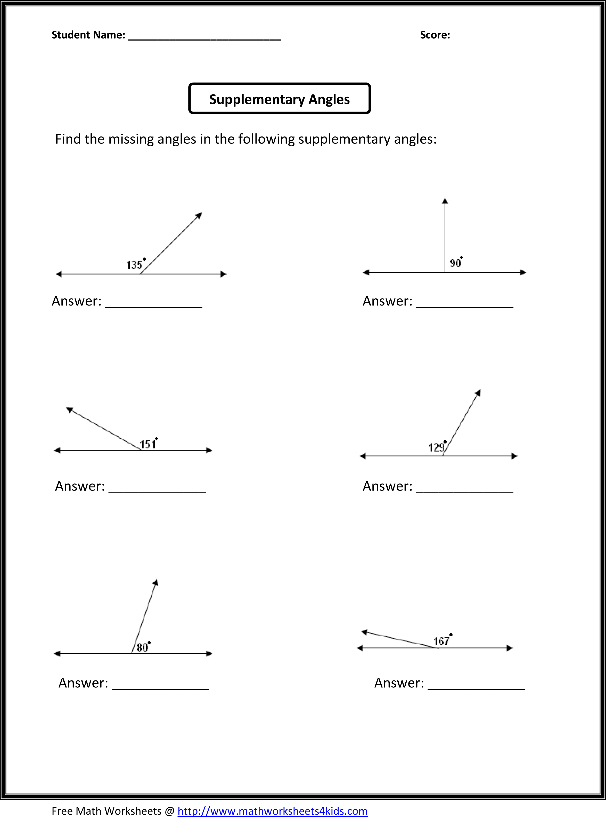 6th Grade Math Worksheets Angles