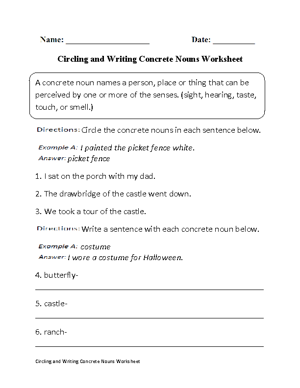 Concrete And Abstract Nouns Worksheet