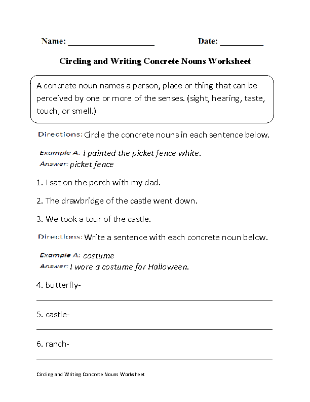 Identifying Abstract And Concrete Nouns Worksheet