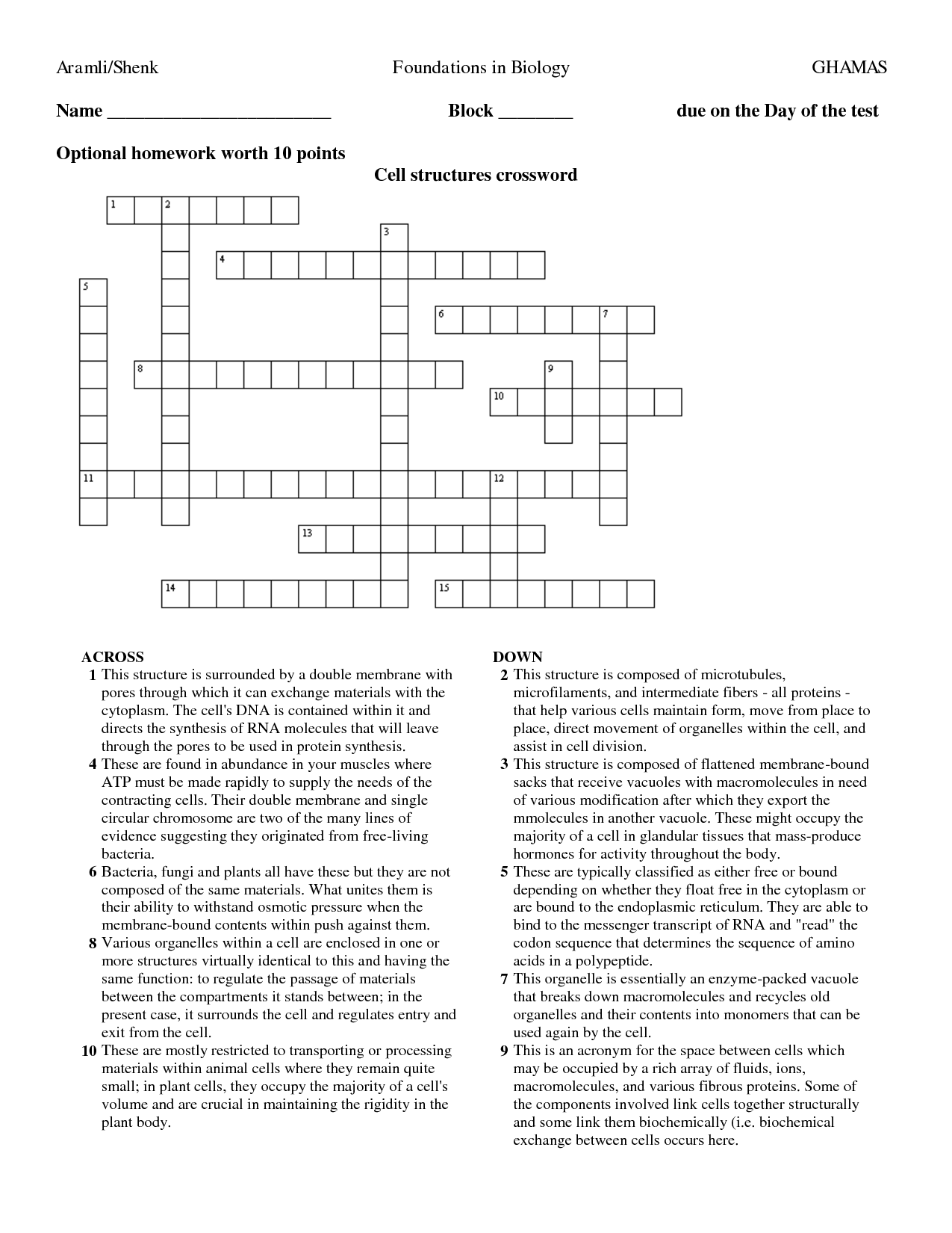 Cell Structure Crossword Puzzle Answer