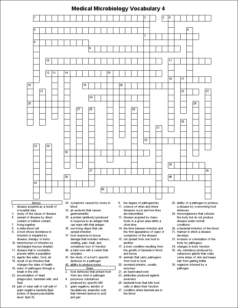 Crossword Puzzle Answer Key