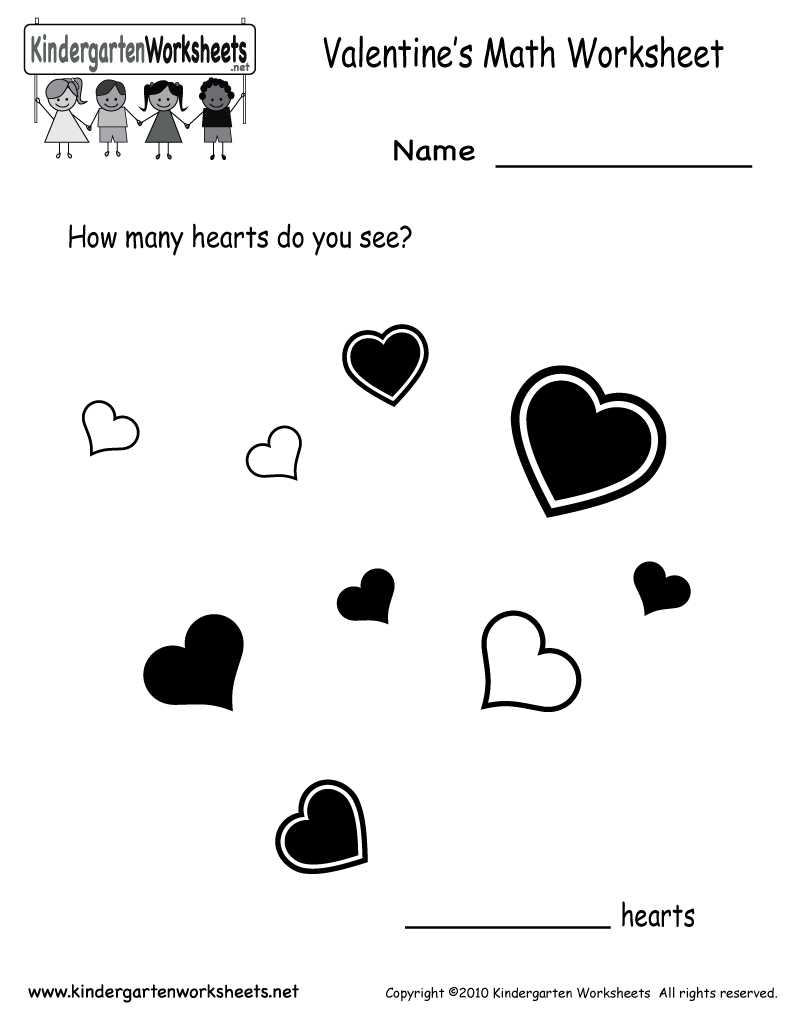 Kindergarten Valentine Math Worksheets Printable 