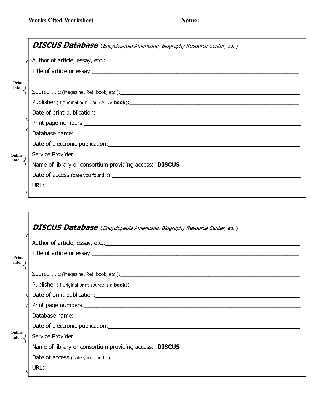 10 Best Images Of Works Cited Page Worksheet MLA Works Cited Worksheet Template MLA Works