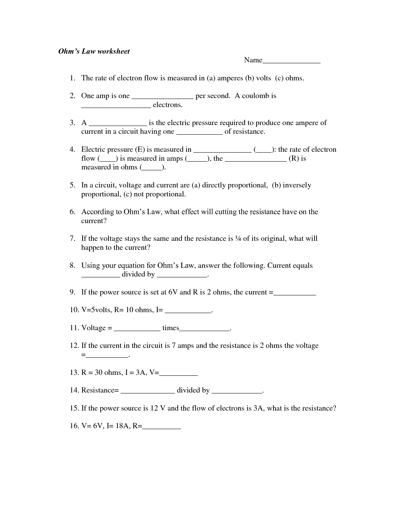 Ohm S Law Problems Worksheet Answers
