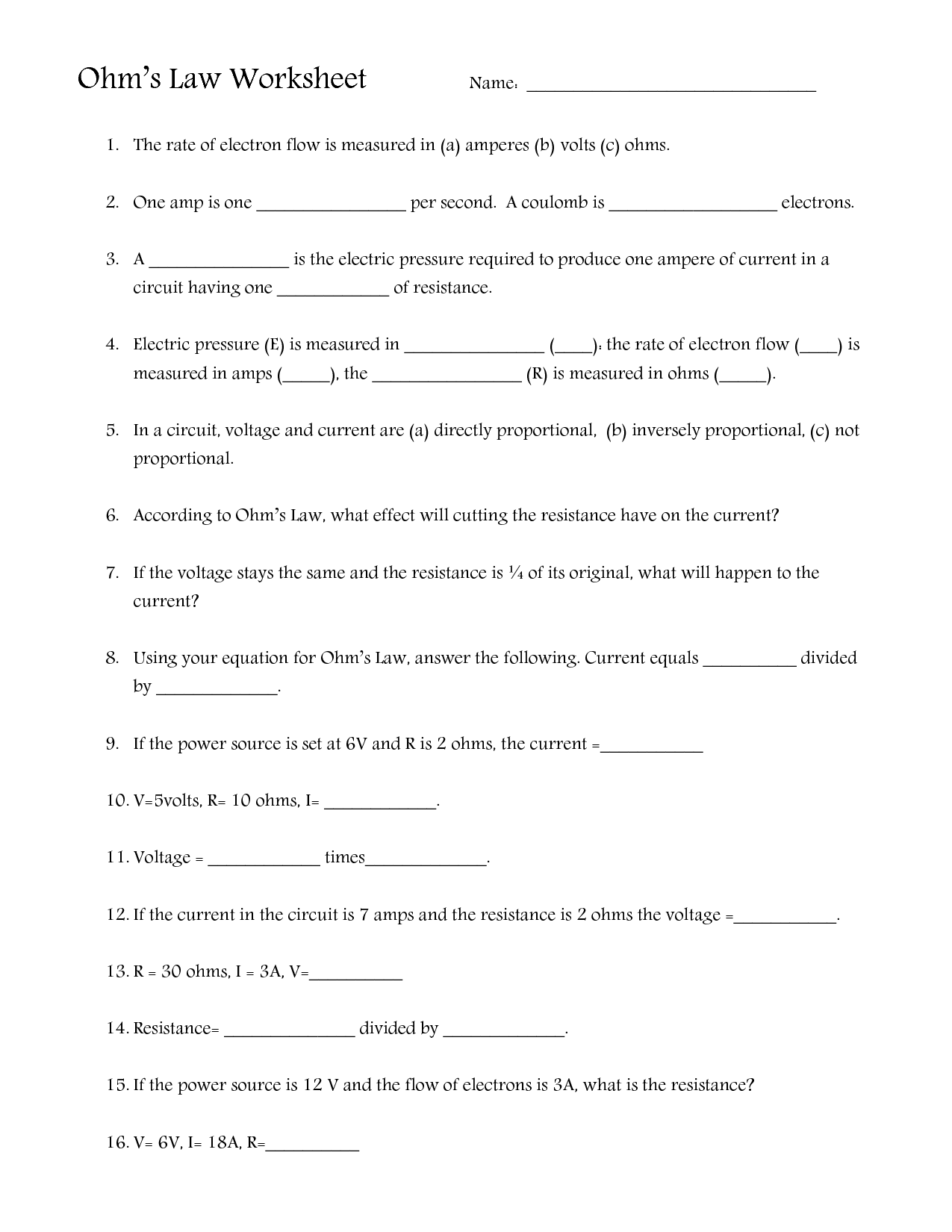 19 Best Images of Which Law Worksheet Answers  Gas Laws Worksheet Answer Key, Ohms Law 