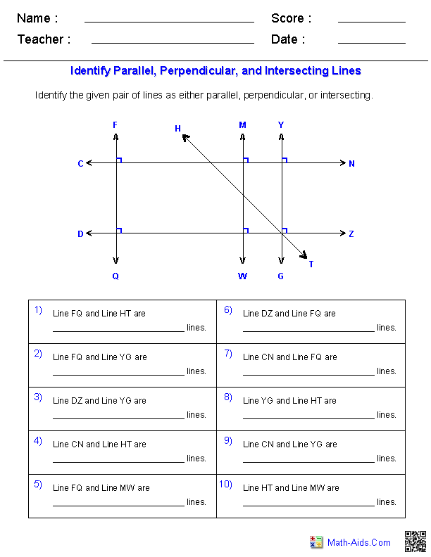 Parallel Perpendicular Lines Worksheet