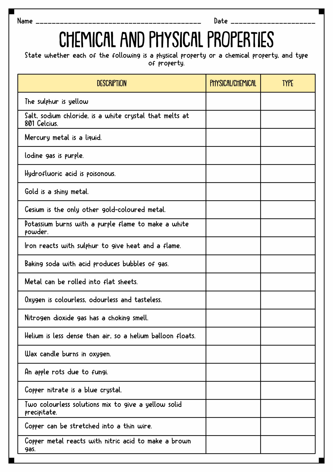32 Identifying Physical And Chemical Changes Worksheet Answers