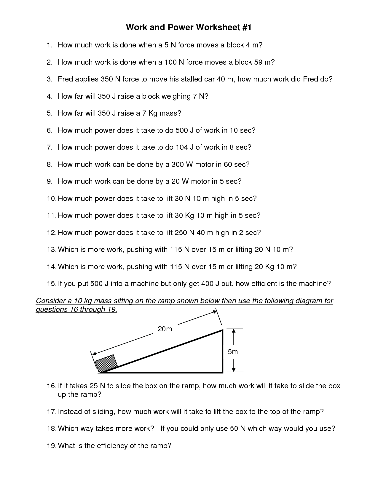 12 Best Images of Work Power And Energy Worksheet - Physics Work and