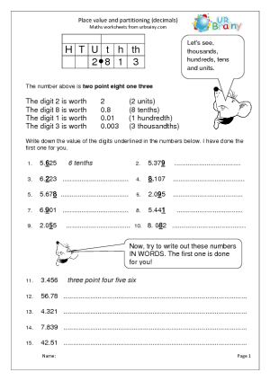 Place Value with Decimals Worksheets