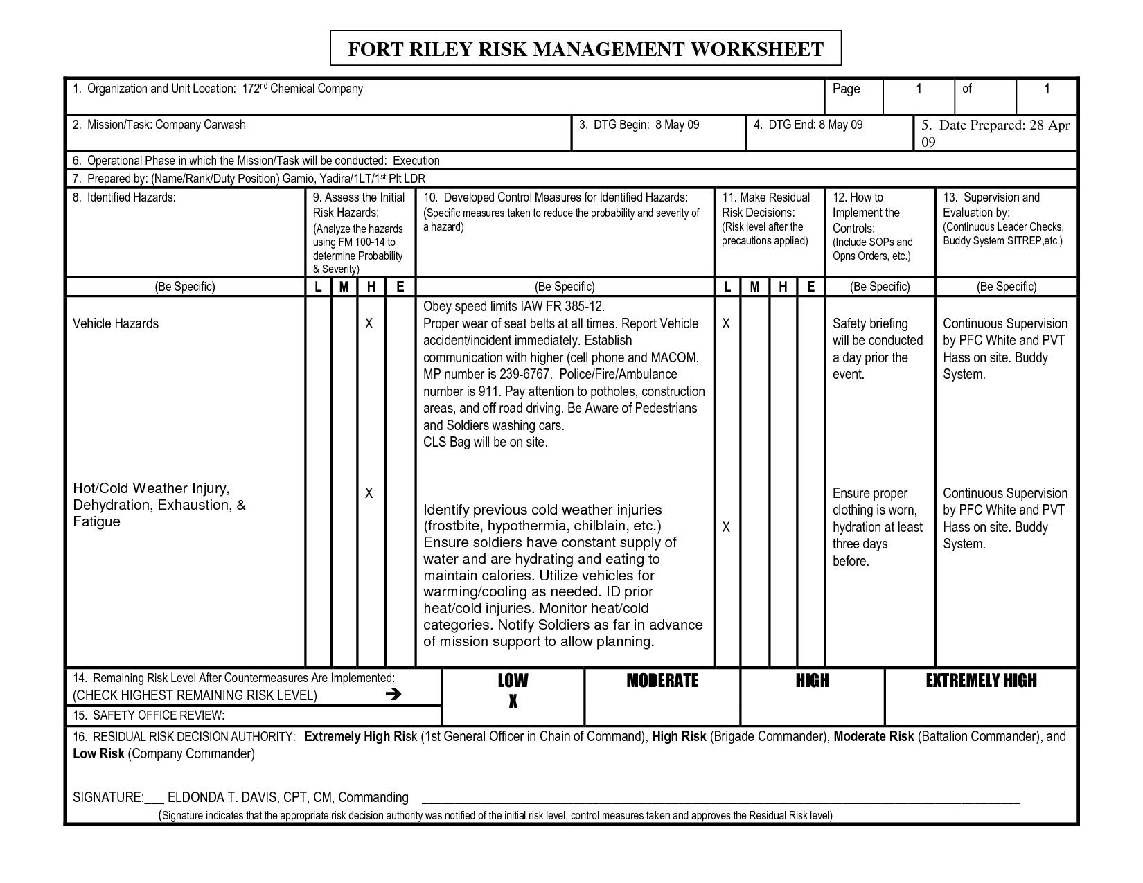 15 Best Images Of Risk Management Worksheet Probability Army Risk