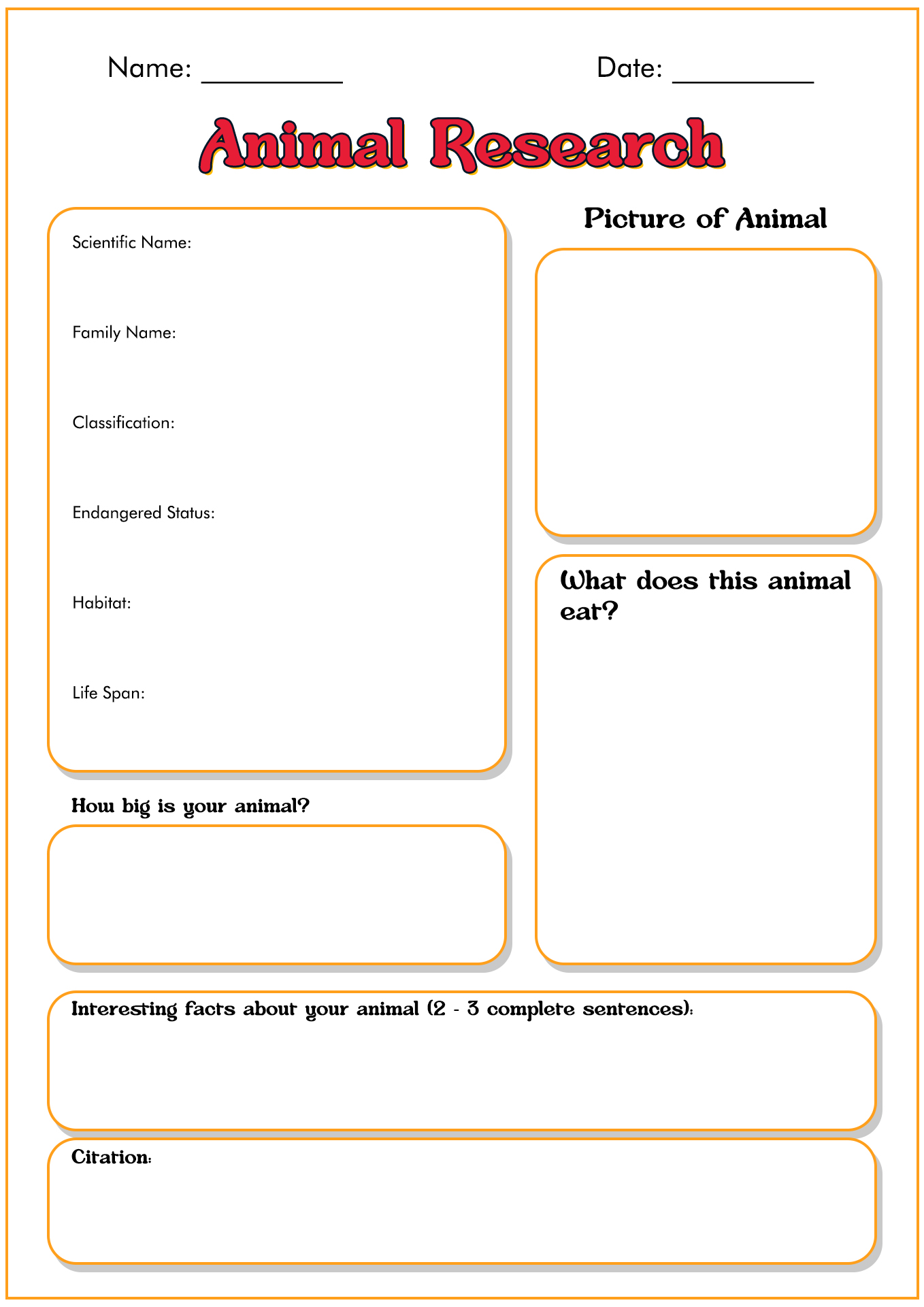 13 Best Images of Animal Research Worksheets Template - First Grade