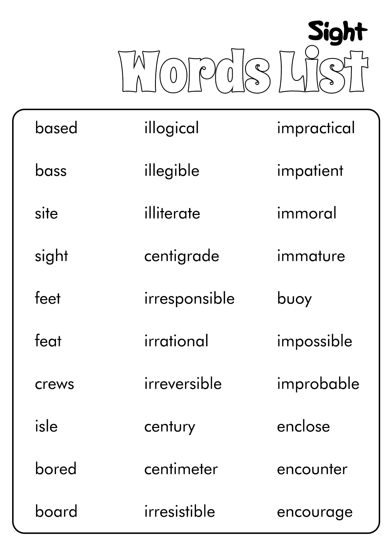 Dolch Sight Word List For 6th Grade