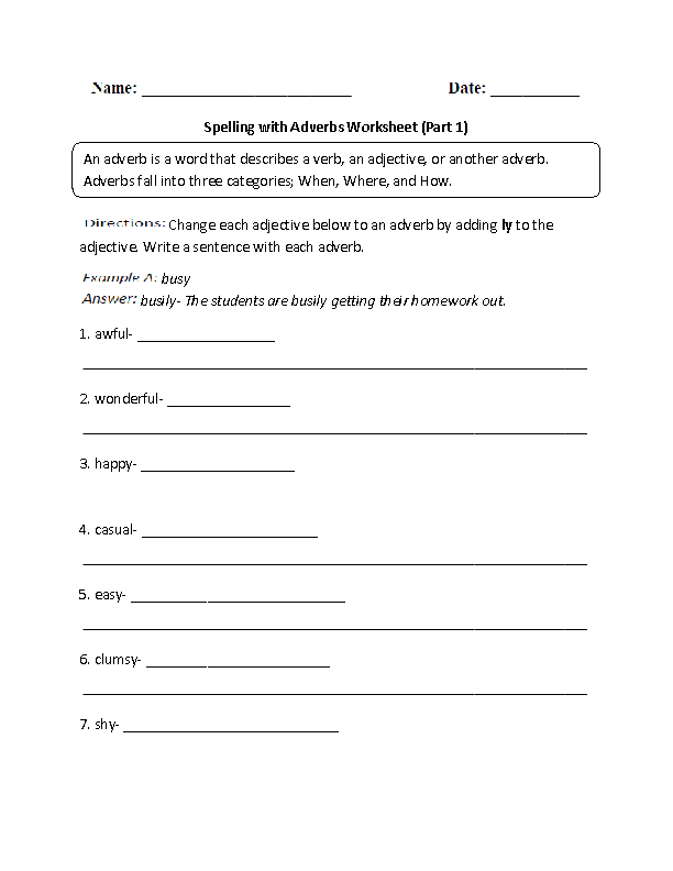 Circling Adverbs Worksheet Answer Key