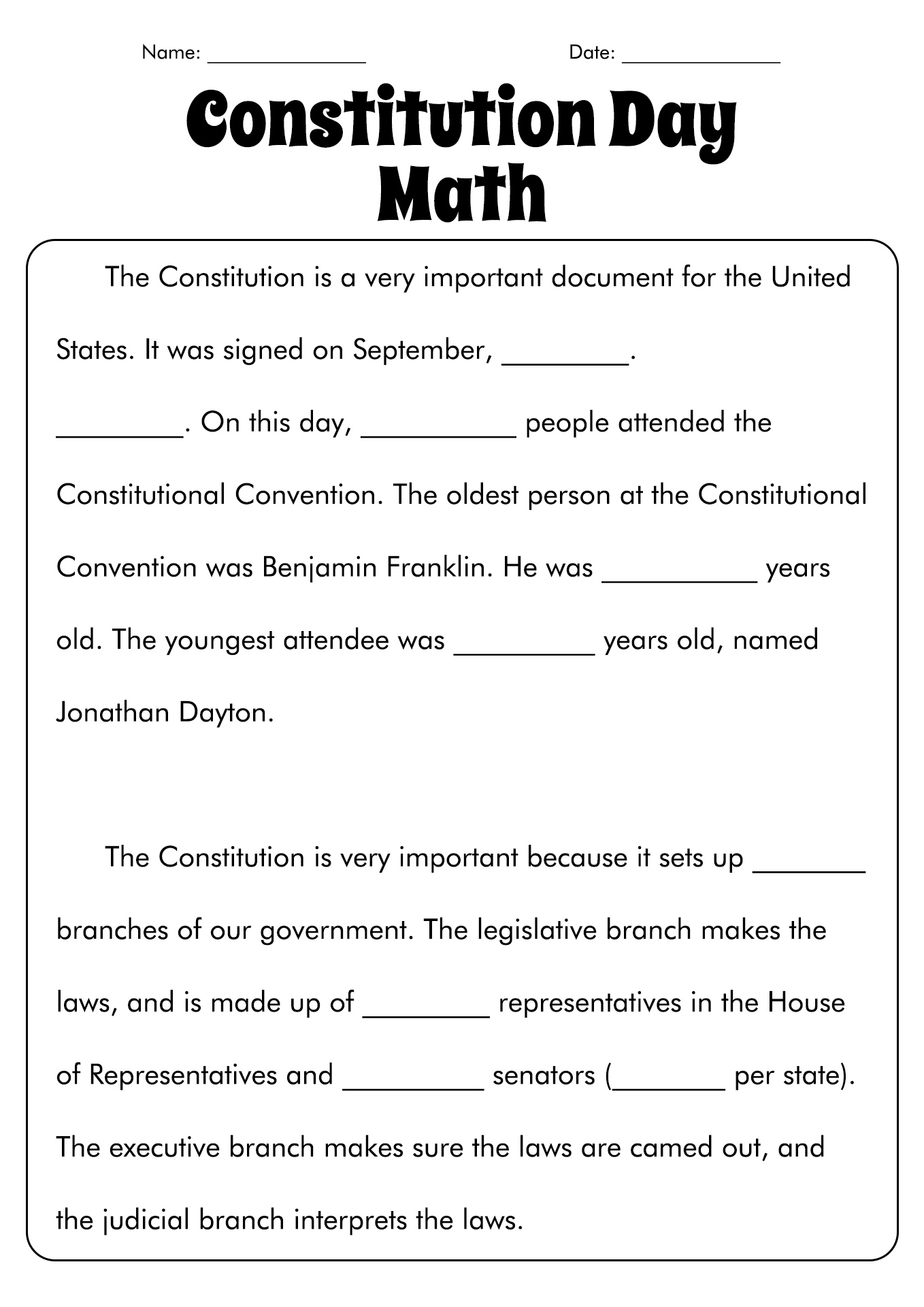11 Best Images Of Constitution Activity Worksheets Constitution Day