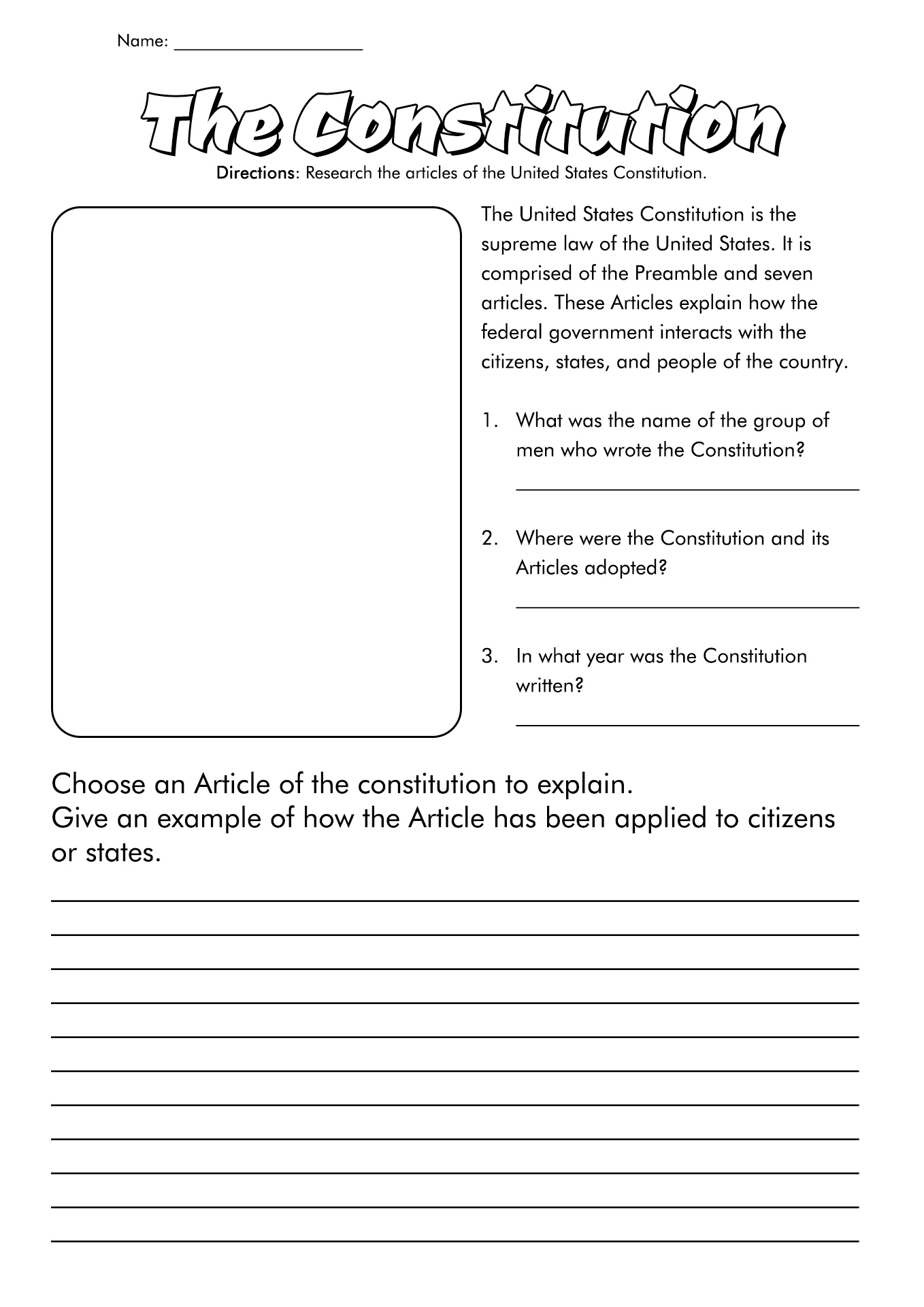 The Constitutional Convention Worksheet