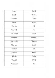 Contractions Printable Worksheets