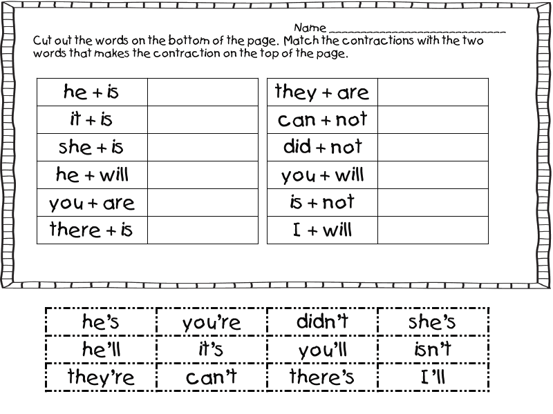 First Grade Contraction Worksheets