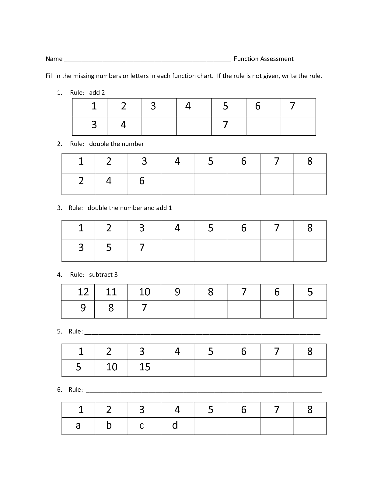 Free Printable Function Table Worksheets
