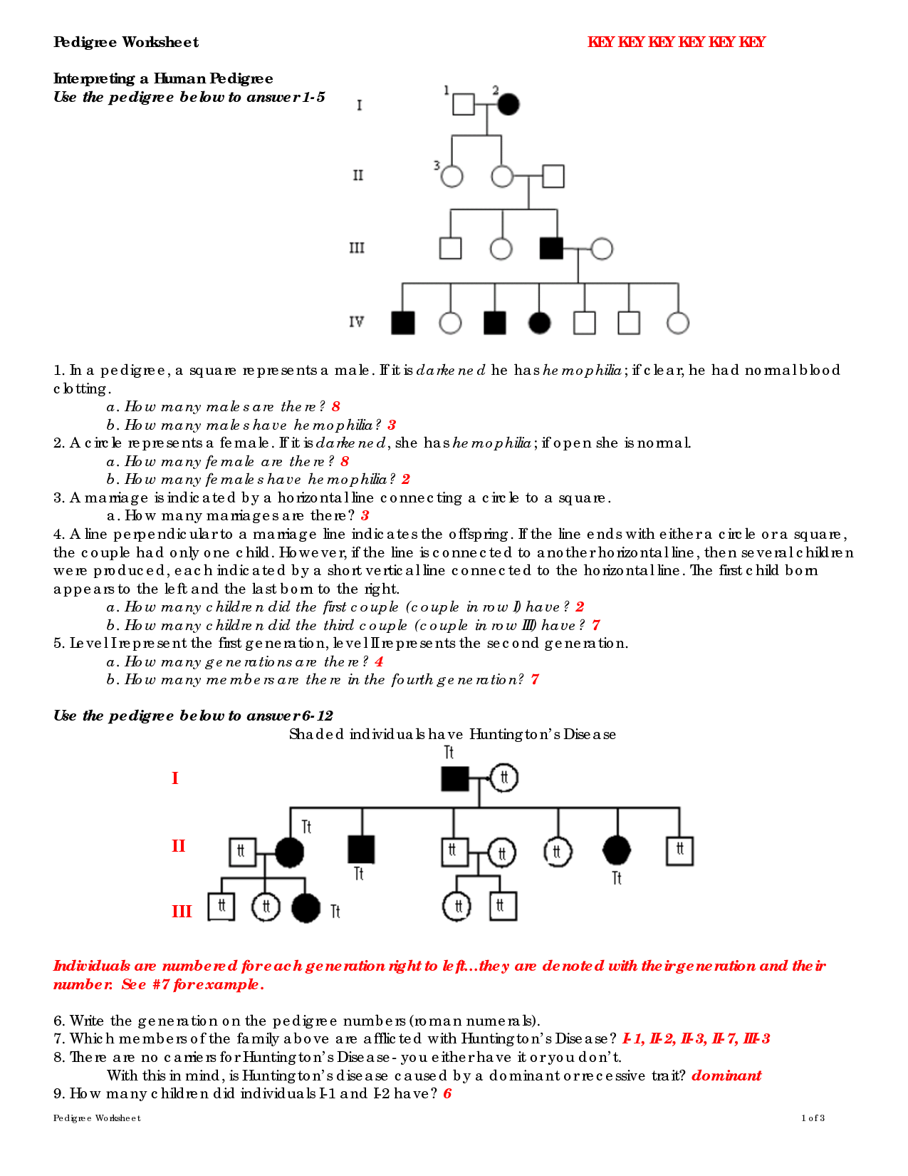 15 Best Images of Pedigree Problem Worksheet Answers - Genetics