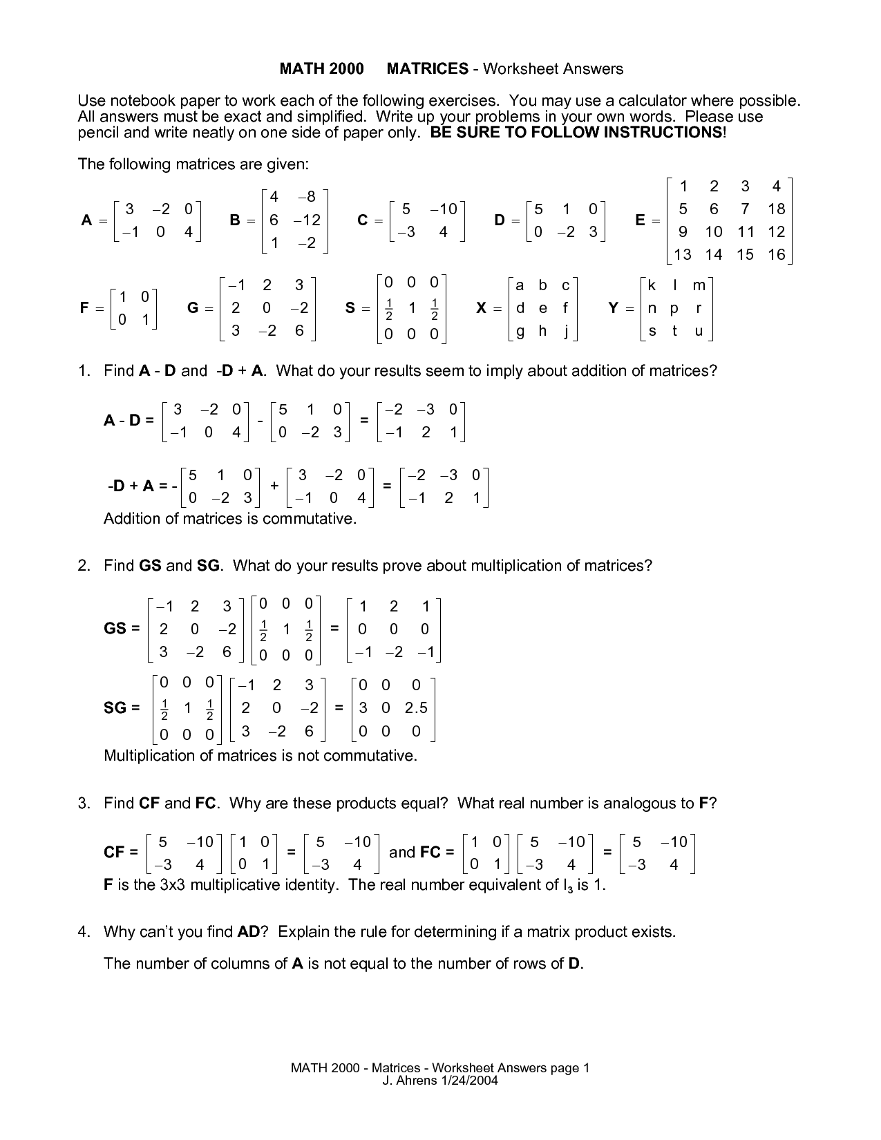 16 Best Images of Matrix Algebra Worksheets - Printable Matrix