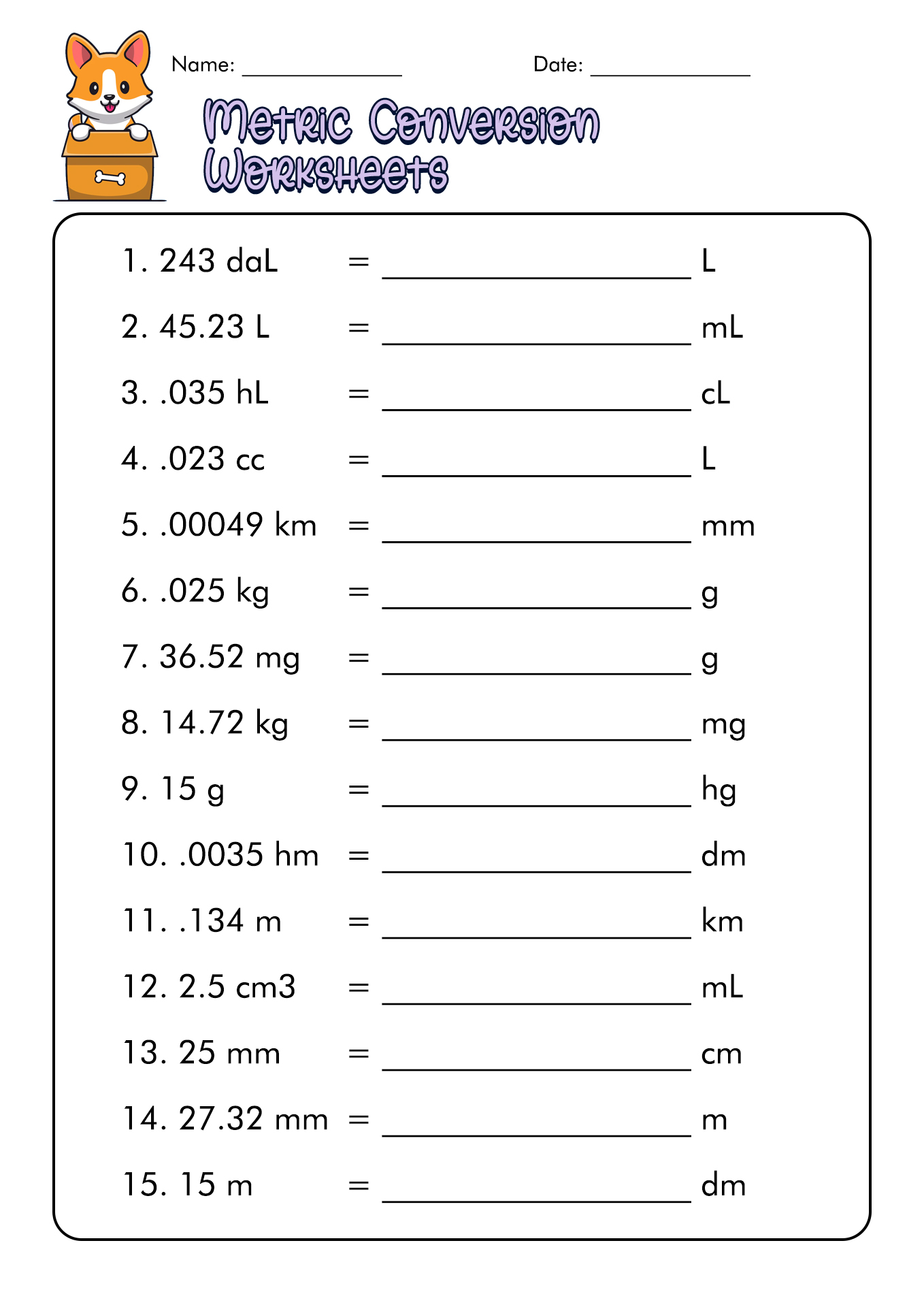 Measuring Units Worksheet Answer Key