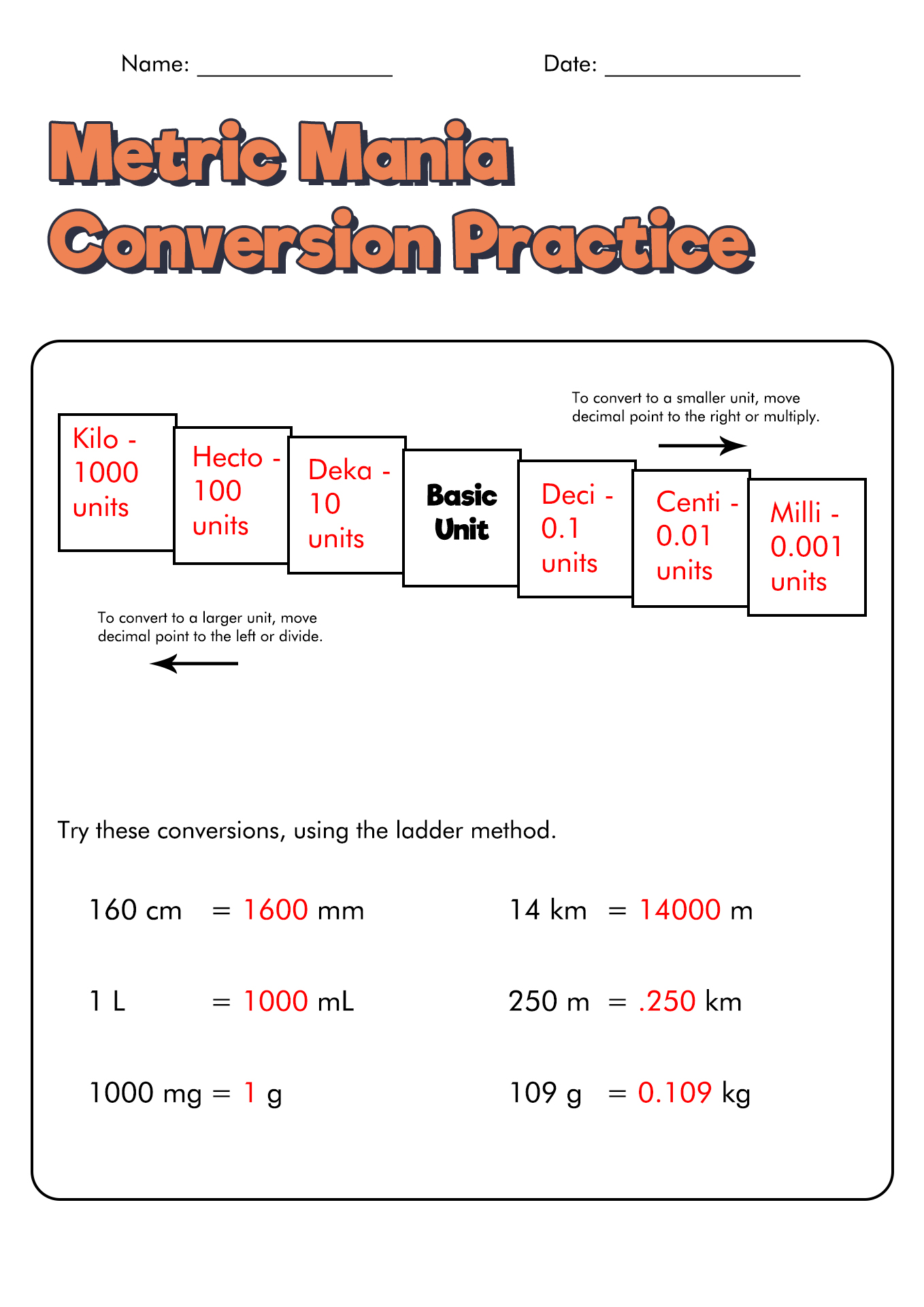 Measuring Units Worksheet Answer Key